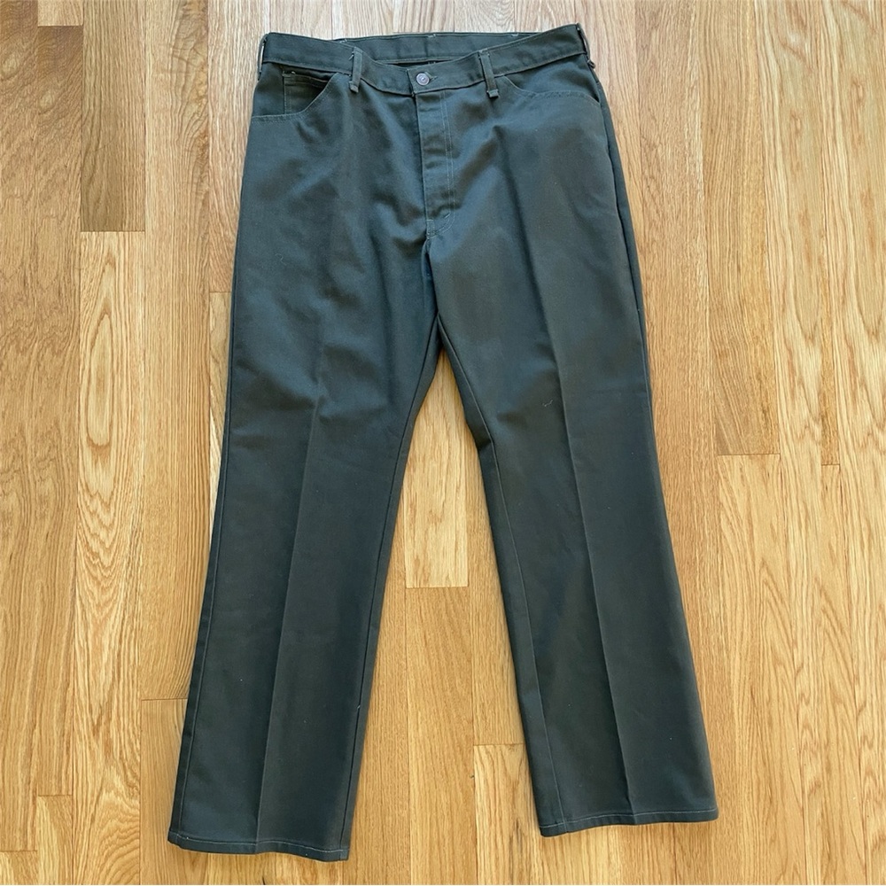JCPenney Vintage 80s Green Twill Workwear Pants Trousers Slacks Talon Zip 34x30
